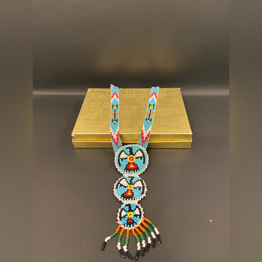 Handcrafted Beaded Native American Necklace with Eagle